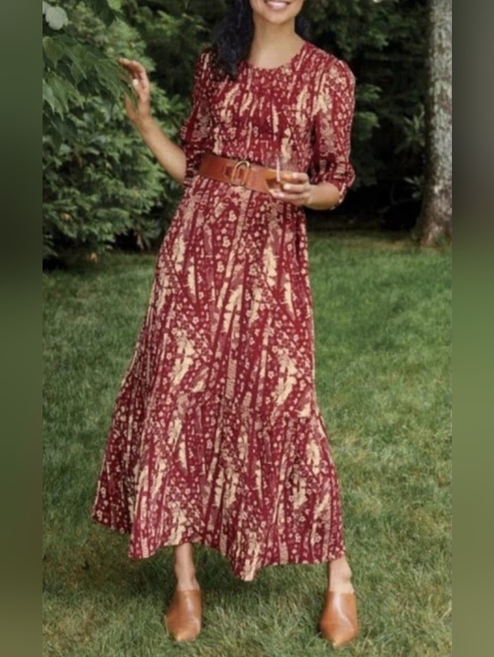 Soft Surroundings Marlais Bohemian Smocked Maxi Dress Sun Dried